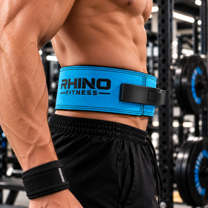 Cinturón de Levantamiento de Pesas de Cuero Rhino Fitness, Azul, Ajustable, Soporte Lumbar Envolvente, Cinturón de Cintura para Adultos - Product Image 2