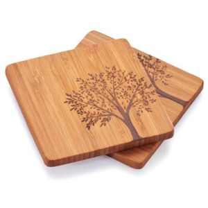 Sous-verres carrés en bois avec motif d'arbre, ensemble de dessous-de-verre en bois naturel durable pour la maison, la cuisine, la table basse, décoration, cadeau - Product Image 1