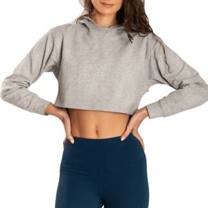 Sudadera Corta de Primera Calidad con Estampado Personalizado para Mujer, Otoño Invierno, 100% Algodón, Informal, Transpirable, Gris - Product Image 3