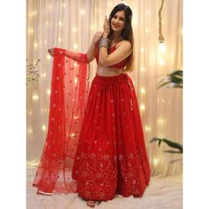 Glamour Rouge Paillettes Georgette Mariage Porter Lehenga Choli - Product Image 5