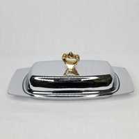 Beurrier ovale en argent avec couvercle, design classique poli, pour la cuisine, la table à manger, la présentation et la décoration