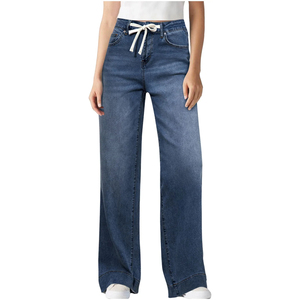 Pantalones Vaqueros Casuales de Pierna Recta y Corte Regular para Mujer, 100% Algodón, Cintura Media, Colores Personalizados, Diseño Nuevo con Lazos - Product Image 6