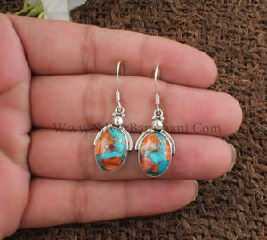 ต่างหูห้อยรูปไข่เงินแท้ 925 ประดับมุกหอยนางรมธรรมชาติและเทอร์ควอยซ์สีทองแดง สไตล์โบฮีเมียนหรูหรา เหมาะสำหรับงานแต่งงานแบบตะวันตก ของขวัญสุดพิเศษ - Product Image 2