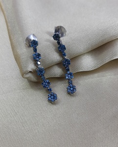 1.06 Cttw Round Cut Color-Enhanced Blue Natural Diamond Drop Dangle <b>Earrings</b> 925 Sterling Silver, <b>Earrings</b> for Women, Push <b>Back</b> - Product Image 4