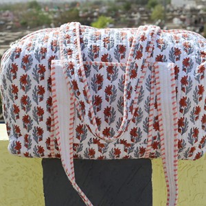 Bohemian Cotton Duffle Bag Quilted Floral Print Soft Handle Lightweight Travel <b>Backpack</b> 20-35L Zipper Closure Unisex - Product Image 3