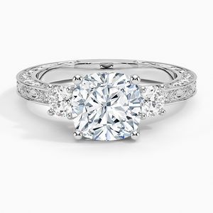 Elegant 14K Yellow Gold Antique Scroll Engraved Three Stone <b>Diamond</b> <b>Ring</b> Featuring Premium Craftsmanship - Product Image 3