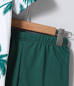 Boys Tropical Palm Print T-Shirt and Shorts Set Casual Summer Outfit Cotton Knitted Fabric White Green - Product Image 5
