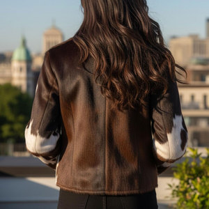 <b>Women</b> Stylish Printed Leather Look <b>Jacket</b> Cropped Fit <b>Zip</b> <b>Up</b> Casual Fashion Outerwear - Product Image 4