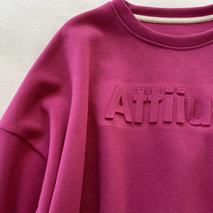 Sweat-shirt à col rond pour femme, lettres en relief sur le devant, coupe courte, décontracté, pour l'automne, en coton et fibre de bambou, tricoté, manches longues - Product Image 5