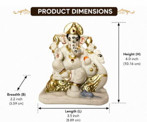 Statue de Ganesh en marbre avec Mushak, 4 pouces, blanc doré, figurine décorative Ganpati Bappa pour temple, Diwali, Pooja, bureau et maison - Product Image 2