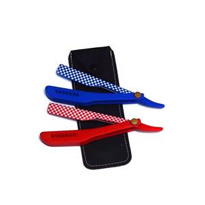 Morje Surgical Stainless Steel <b>Single</b> <b>Blade</b> <b>Razor</b> with Blue Checkered Handle Black Case for Men's Face Shaving (Barber Shop Use) - Product Image 1