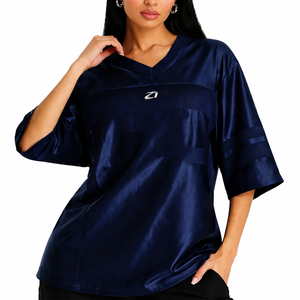Camiseta Deportiva Ligera de Poliéster Azul Marino, Cuello en V, Estilo Jersey de Fútbol Americano, Transpirable, para Mujer, Personalizable - Product Image 1