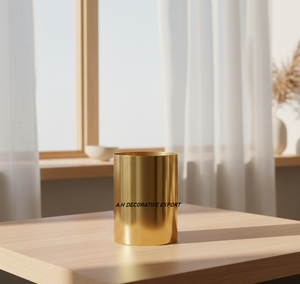 Jarrón cilíndrico de acero inoxidable dorado de lujo |   Florero Hecho a Mano con Acabado Pulido |   Lobby Moderno y Ecológico para Bodas, Hogares y Hoteles - Product Image 4