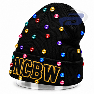 NCBW Sorority <b>Women</b> Rhinestone Embellishments Black Knit Winter <b>Beanie</b> Cap with Chenille Embroidered Winter <b>Women</b> <b>Beanie</b> Hat - Product Image 3