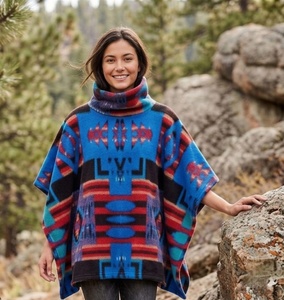 Nouveau design tendance : Pulls poncho jacquard bohème à col épais et respirant, anti-plis, pour hommes et femmes - Product Image 1