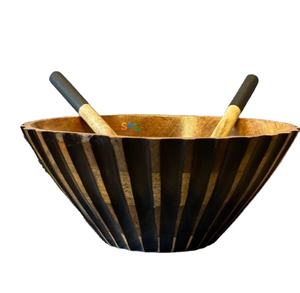 Bol de service en bois de manguier sculpté à la main avec cuillères Superbe bois de manguier Idéal Cadeau Déco Noir - Product Image 1