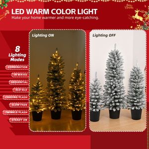 Set di 3 Alberi di Natale Artificiali Pre-Illuminati con 50/100/150 Luci Calde a Batteria, Alberi di Natale Realistici Effetto Neve da 3/4/5 Piedi in Vaso - Product Image 6