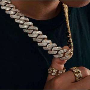 Luxury Rose Gold Cuban Link Moissanite Diamond <b>Chain</b> <b>Iced</b> <b>Out</b> Hip Hop Necklace VVS Statement Jewelry For Men Premium - Product Image 3