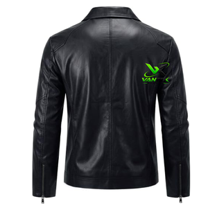 Chaqueta de Cuero Genuino Negra para Hombre VANTEX, Estilo Motero Vintage Ecológico, Corte Ajustado, Cuello Camisero, Cierre de Cremallera - Product Image 2