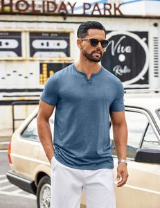 T-shirt en coton tricoté pour homme, col en V, coupe slim, respirant, écologique, séchage rapide, léger, confortable, manches courtes, décontracté - Product Image 3