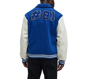 Venta al por mayor de ropa de calle de invierno personalizada Chenille bordado mangas de cuero genuino de los hombres de lana de béisbol Letterman Varsity Jacket - Product Image 2