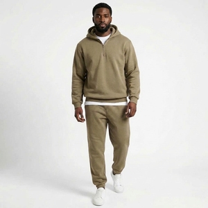 Men 2 Piece Winter <b>Tracksuit</b> Set Quarter Zip Hoodie Fleece Jogger Pants Warm Thick Custom OEM Wholesale Manufacturer - Product Image 1