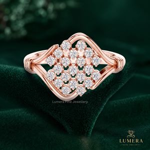 Luxury Sparkly Round Cut Diamond Cluster <b>Ring</b> Lab Grown With 18K Solid Gold Fine Promise Jewelry Gift <b>For</b> <b>Girlfriends</b> - Product Image 2