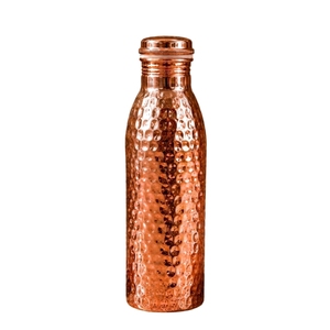 Bouteille d'eau en cuivre pur martelé, finition brillante de qualité supérieure |   Récipient métallique ayurvédique anti-fuite pour le yoga, le fitness et les sports – Vente en gros - Product Image 1