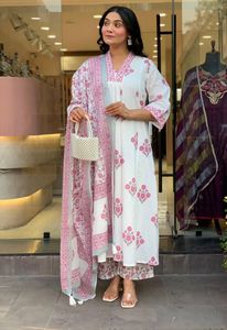 Traje Anarkali de Algodón Estilo Indio Tradicional con Dupatta de Diseñador para Mujer, Vestido de Fiesta para Mujer - Product Image 3