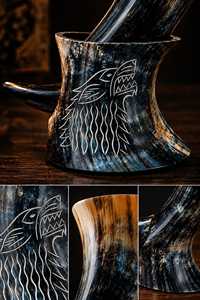 Custom Made Handmade Eco-Friendly Buffalo Horn Engraved Drinking Horns for Viking Supplies Store and Resale - Product Image 6