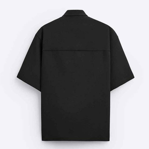 Polo de Manga Corta con Cierre para Hombre, Color Negro, Tejido Sólido, Estilo Minimalista, Corte Regular - Product Image 6