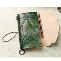 Carnet de notes réutilisable fait main avec couverture en cuir Feuille de Lotus, Journal Magique Rétro, Art Européen, Voyage, Feuille Verte 8x6