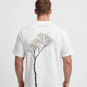 เสื้อยืดคอกลมแขนสั้นสีขาวพิมพ์ลายต้นไม้และนกสำหรับผู้ชายจาก Oneten Apparel - Product Image 3