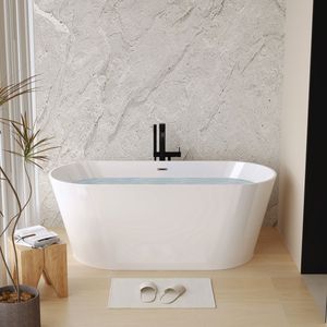 Vasca da Bagno Freestanding in Acrilico Bianco Lucido da 59 Pollici con Rubinetto Cromato e Scarico Certificato UPC - Product Image 1