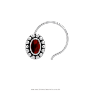 Pendiente de Nariz con Engaste Ovalado de Granate en Plata de Ley 925, Estilo Indio, para Mujeres y Niñas - Product Image 3
