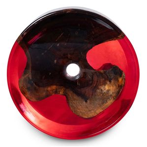 Lavabo de salle de bain en acrylique rouge et bois artisanal avec incrustation en bois d'olivier, pour comptoir moderne - Product Image 5