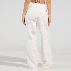 ชุดวอร์มผู้หญิงแบบมีฮู้ดประดับเพชรและกางเกงขายาวทรงบานผ้าฟลีซหนานุ่ม - Product Image 6