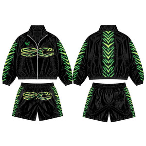Ensemble short et veste coupe-vent en nylon vert néon personnalisé, style Y2K streetwear, imperméable, 2 pièces, avec sweats à capuche – Fournisseur – Vente chaude - Product Image 3