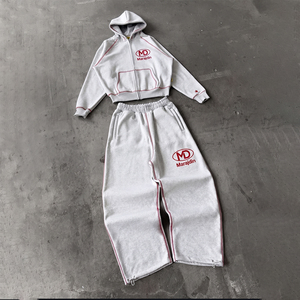 Custom Women Fleece Hoodie Tracksuit Set <b>Zip</b> <b>Up</b> <b>Crop</b> Hoodie Wide Leg Sweatpants Winter Casual Jogger Suit OEM ODM - Product Image 4