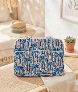 กระเป๋าโท้ทผ้าฝ้ายสไตล์โบฮีเมียนจาก Elite Craft Studio ลายต้นปาล์มเพ้นท์มือ ขนาดใหญ่ ใส่ของได้เยอะ มีซิปปิด เหมาะสำหรับฤดูร้อนและชายหาด สำหรับผู้หญิง - Product Image 2