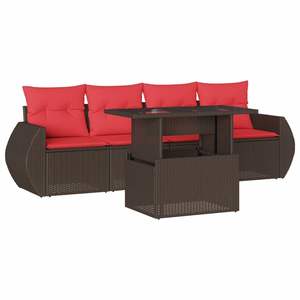 Ensemble de canapés de jardin en polyrotin marron 5 pièces avec coussins - Product Image 2