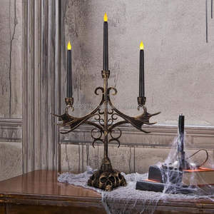 Tall standing <b>black</b> wrought iron <b>candelabra</b> with intricate scrollwork for dramatic lighting in formal dining or living rooms - Product Image 4