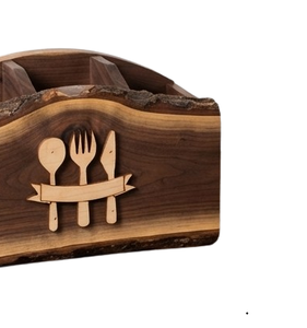 Caddy de rangement décoratif unique en bois de manguier fait main pour couverts de table et ustensiles de cuisine - Product Image 5