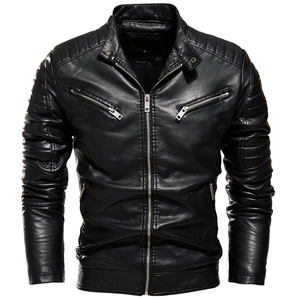 Chaqueta de Motocicleta de Invierno para Hombre, de Cuero Genuino Negro, Impermeable, con Cuello Camisero y Paneles en los Hombros, Corte Ajustado - Product Image 1