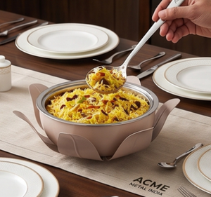 Cacerola Redonda de Metal con Tapa en Color Dorado y Rosa, con Diseño de Asa, Perfecta para Almacenar Alimentos en la Cocina - Product Image 3