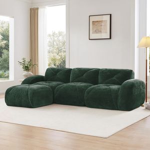 Divano a L in Velluto Morbido con Design Trapuntato, Spugna ad Alta Densità 32D, Base Ergonomica, Nessun Montaggio Richiesto per Soggiorno - Product Image 2