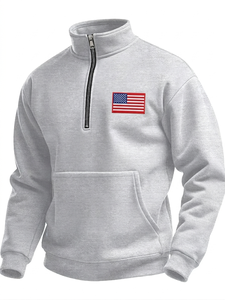 เสื้อสเวตเชิ้ตผู้ชายแบบซิป ¼  คอสูง แขนยาว สไตล์ลำลอง มีกระเป๋าจิงโจ้ - Product Image 4