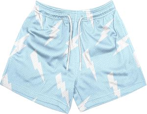 Shorts de sport pour homme, motif éclair noir, respirants, avec cordon de serrage, décontractés, imprimé géométrique, polyester - Product Image 3