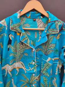 Camisones de Mujer con Estampado Animal, Conjunto de Dos Piezas, Tejido, para Dormir, Casual, de Verano, Suaves, Transpirables, 100% Algodón, Largo hasta la Rodilla, Manga Larga - Product Image 2