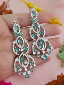 Elegant Premium Quality <b>Silver</b> Plated Moissanite <b>Drop</b> Statement <b>Earring</b> for Women Evening Look Party Wear Fashion Collection - Product Image 2